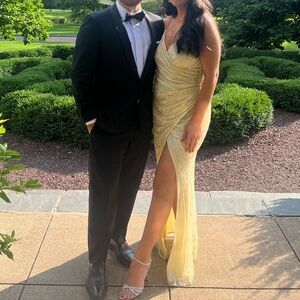 Mac Duggal Gold Draped Gown